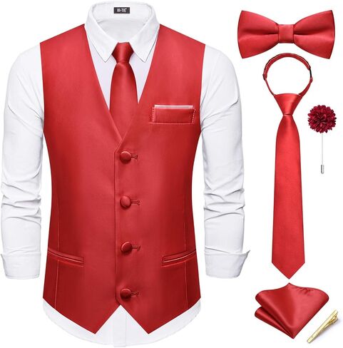 Hi-Tie Boys Vest Solid Suit Vest for Boy Tie Bowtie Pocket Square Cufflinks Lapel Pin Tie Clip Vests Kid 6-18 Years in Saudi Arabia