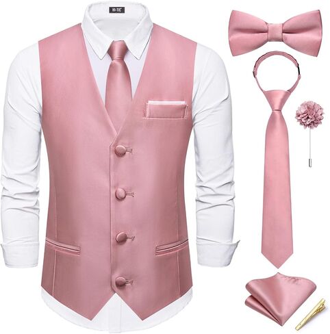 Hi-Tie Boys Vest Solid Suit Vest for Boy Tie Bowtie Pocket Square Cufflinks Lapel Pin Tie Clip Vests Kid 6-18 Years in Saudi Arabia