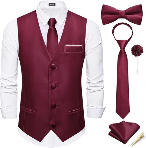 Hi-Tie Boys Vest Solid Suit Vest for Boy Tie Bowtie Pocket Square Cufflinks Lapel Pin Tie Clip Vests Kid 6-18 Years in Saudi Arabia