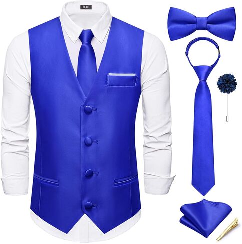 Hi-Tie Boys Vest Solid Suit Vest for Boy Tie Bowtie Pocket Square Cufflinks Lapel Pin Tie Clip Vests Kid 6-18 Years in Saudi Arabia