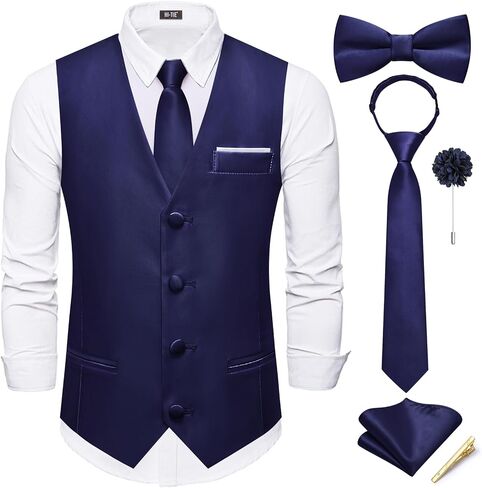 Hi-Tie Boys Vest Solid Suit Vest for Boy Tie Bowtie Pocket Square Cufflinks Lapel Pin Tie Clip Vests Kid 6-18 Years in Saudi Arabia