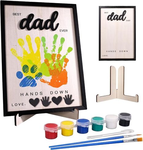 12" Hands Down Best Dad Ever Craft - Personalized Father’s Day Crafts for Kids, Best Dad Ever Hands Down Sign Meaningful Wooden Handprint Kit for Family Sign Keepsake with Paints & Accessories in Kuwait