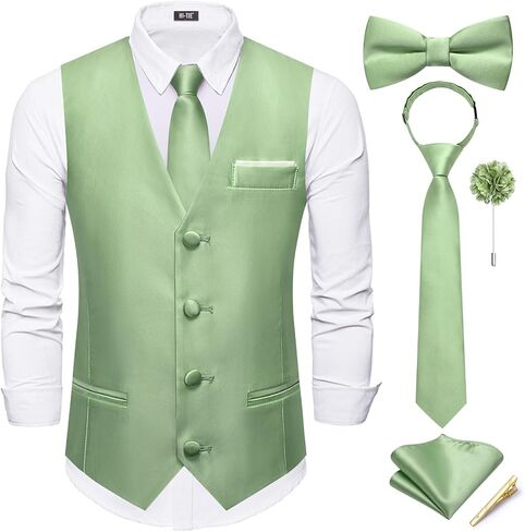 Hi-Tie Boys Vest Solid Suit Vest for Boy Tie Bowtie Pocket Square Cufflinks Lapel Pin Tie Clip Vests Kid 6-18 Years in Saudi Arabia