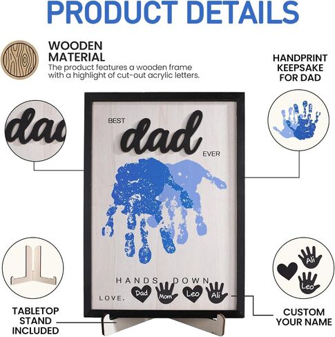 12" Hands Down Best Dad Ever Craft - Personalized Father’s Day Crafts for Kids, Best Dad Ever Hands Down Sign Meaningful Wooden Handprint Kit for Family Sign Keepsake with Paints & Accessories in Kuwait