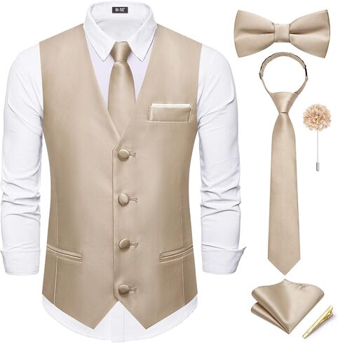 Hi-Tie Boys Vest Solid Suit Vest for Boy Tie Bowtie Pocket Square Cufflinks Lapel Pin Tie Clip Vests Kid 6-18 Years in Saudi Arabia
