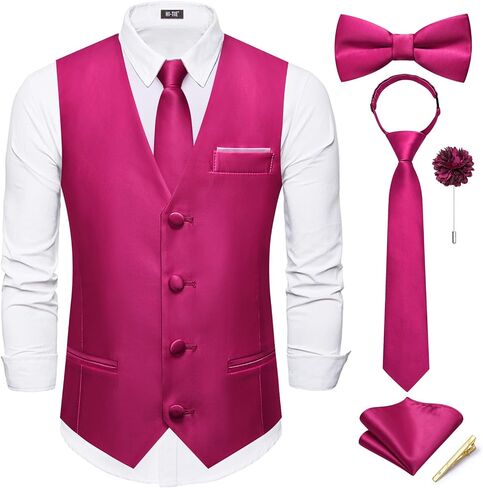 Hi-Tie Boys Vest Solid Suit Vest for Boy Tie Bowtie Pocket Square Cufflinks Lapel Pin Tie Clip Vests Kid 6-18 Years in Saudi Arabia