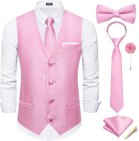 Hi-Tie Boys Vest Solid Suit Vest for Boy Tie Bowtie Pocket Square Cufflinks Lapel Pin Tie Clip Vests Kid 6-18 Years in Saudi Arabia