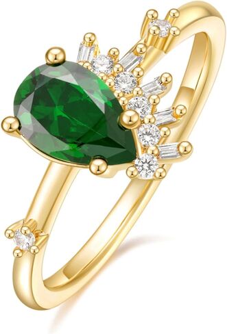 SHINYSO 14K Gold Plated 1CT Wedding Band for Women Pear Cut Green Created Emerald CZ Engagement Promise Rings for Her Size 4-10 in Saudi Arabia