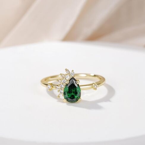 SHINYSO 14K Gold Plated 1CT Wedding Band for Women Pear Cut Green Created Emerald CZ Engagement Promise Rings for Her Size 4-10 in Saudi Arabia