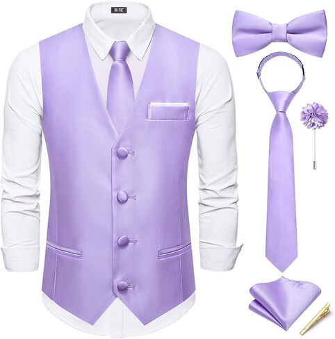 Hi-Tie Boys Vest Solid Suit Vest for Boy Tie Bowtie Pocket Square Cufflinks Lapel Pin Tie Clip Vests Kid 6-18 Years in Saudi Arabia