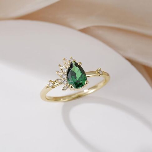 SHINYSO 14K Gold Plated 1CT Wedding Band for Women Pear Cut Green Created Emerald CZ Engagement Promise Rings for Her Size 4-10 in Saudi Arabia