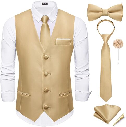 Hi-Tie Boys Vest Solid Suit Vest for Boy Tie Bowtie Pocket Square Cufflinks Lapel Pin Tie Clip Vests Kid 6-18 Years in Saudi Arabia