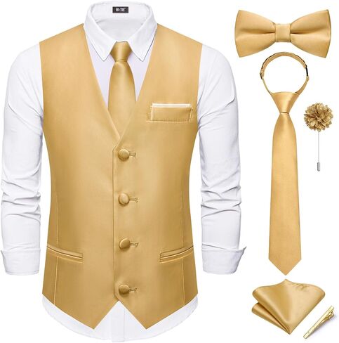 Hi-Tie Boys Vest Solid Suit Vest for Boy Tie Bowtie Pocket Square Cufflinks Lapel Pin Tie Clip Vests Kid 6-18 Years in Saudi Arabia