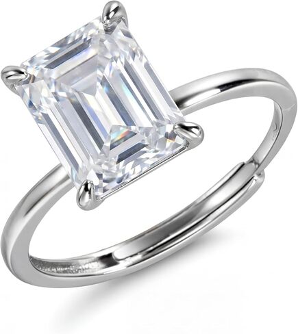 Engagement Ring for Women 925 Sterling Silver Adjustable 2CT/3CT Emerald Cut Cubic Zirconia Wedding Band CZ Promise Ring in Saudi Arabia