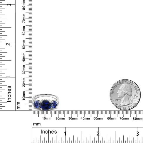 Gem Stone King 3.70 Cttw Blue Created Sapphire 3-Stone Engagement Ring For Women | 925 Sterling Silver | Gemstone September Birthstone | Cushion 8MM | Wedding Engagement Anniversary Ring in Saudi Arabia