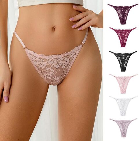 Women Lace Thong Panties Sheer Floral Low Rise Comfortable For Everyday Invisible Underwear 6 Pack in Kuwait