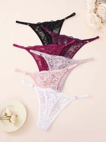 Women Lace Thong Panties Sheer Floral Low Rise Comfortable For Everyday Invisible Underwear 6 Pack in Kuwait