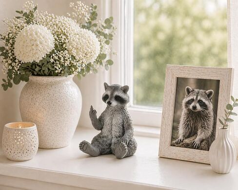 Hilarious Raccoon Middle Finger Figurine Resin Woodland Desk Decor in Kuwait
