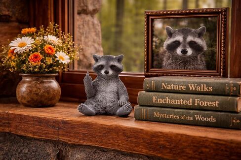 Hilarious Raccoon Middle Finger Figurine Resin Woodland Desk Decor in Kuwait