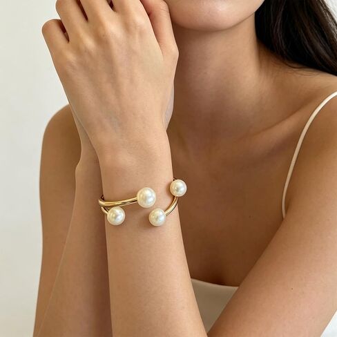 Pearl Bangle Bracelet for Women Chunky Gold Bangle Opened Bracelet Minimalist Cuff Bracelet for Women in Saudi Arabia
