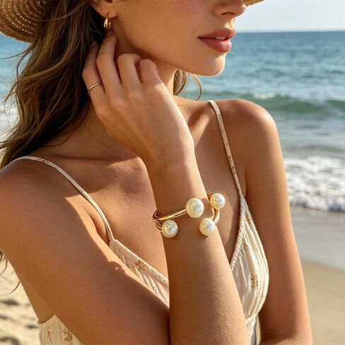 Pearl Bangle Bracelet for Women Chunky Gold Bangle Opened Bracelet Minimalist Cuff Bracelet for Women in Saudi Arabia