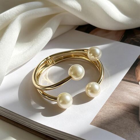 Pearl Bangle Bracelet for Women Chunky Gold Bangle Opened Bracelet Minimalist Cuff Bracelet for Women in Saudi Arabia
