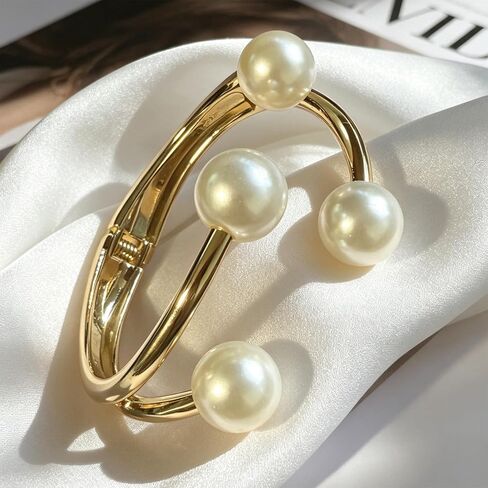 Pearl Bangle Bracelet for Women Chunky Gold Bangle Opened Bracelet Minimalist Cuff Bracelet for Women in Saudi Arabia
