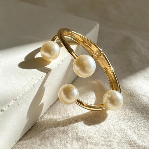 Pearl Bangle Bracelet for Women Chunky Gold Bangle Opened Bracelet Minimalist Cuff Bracelet for Women in Saudi Arabia