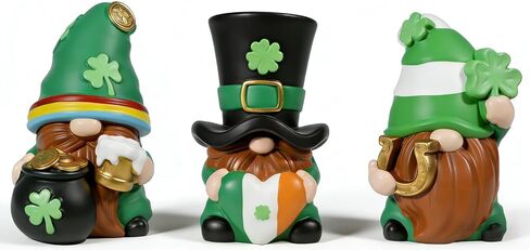 Exasinine 3 PCS St Patrick's Day Gnome Decorations Irish Green Resin Gnome Figurines with Shamrock & Pot of Gold, St. Patricks Day Table Ornament Decor for Home Holiday Display in Saudi Arabia