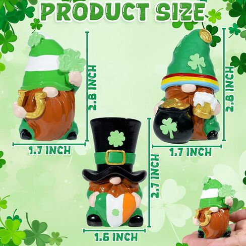 Exasinine 3 PCS St Patrick's Day Gnome Decorations Irish Green Resin Gnome Figurines with Shamrock & Pot of Gold, St. Patricks Day Table Ornament Decor for Home Holiday Display in Saudi Arabia