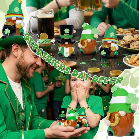 Exasinine 3 PCS St Patrick's Day Gnome Decorations Irish Green Resin Gnome Figurines with Shamrock & Pot of Gold, St. Patricks Day Table Ornament Decor for Home Holiday Display in Saudi Arabia