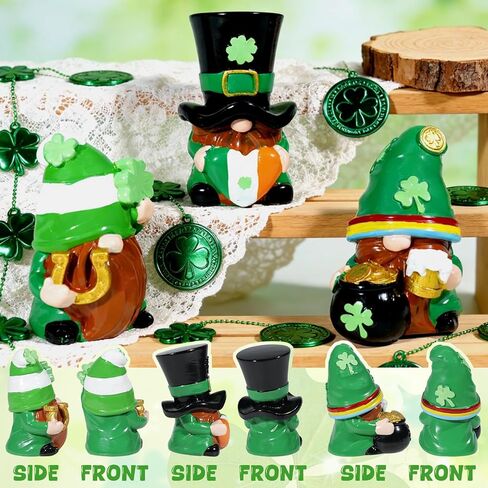 Exasinine 3 PCS St Patrick's Day Gnome Decorations Irish Green Resin Gnome Figurines with Shamrock & Pot of Gold, St. Patricks Day Table Ornament Decor for Home Holiday Display in Saudi Arabia