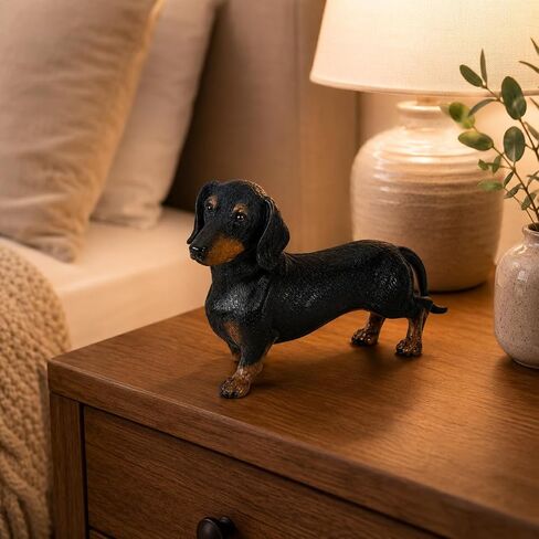 Comfy Hour 7" Black Dachshund Figurine, Realistic Resin Dog Statue with Brown Accents, Small Wiener Dog Decorative Sculpture for Shelf, Desk, Bookshelf, Mantel, Entryway and Dog Lover Gift in Kuwait