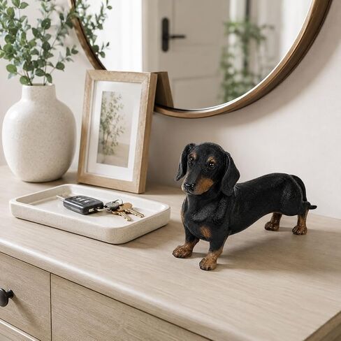Comfy Hour 7" Black Dachshund Figurine, Realistic Resin Dog Statue with Brown Accents, Small Wiener Dog Decorative Sculpture for Shelf, Desk, Bookshelf, Mantel, Entryway and Dog Lover Gift in Kuwait