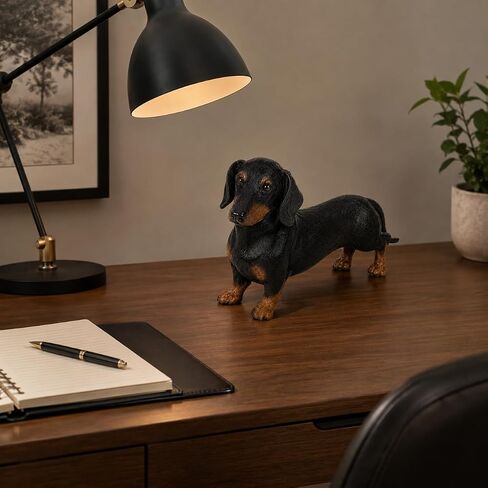Comfy Hour 7" Black Dachshund Figurine, Realistic Resin Dog Statue with Brown Accents, Small Wiener Dog Decorative Sculpture for Shelf, Desk, Bookshelf, Mantel, Entryway and Dog Lover Gift in Kuwait