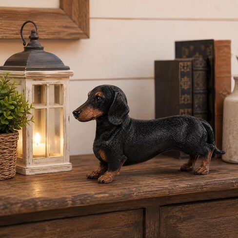 Comfy Hour 7" Black Dachshund Figurine, Realistic Resin Dog Statue with Brown Accents, Small Wiener Dog Decorative Sculpture for Shelf, Desk, Bookshelf, Mantel, Entryway and Dog Lover Gift in Kuwait