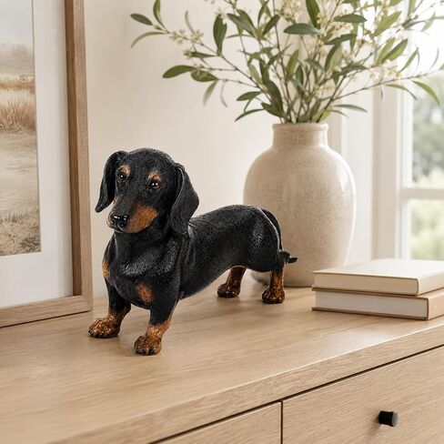 Comfy Hour 7" Black Dachshund Figurine, Realistic Resin Dog Statue with Brown Accents, Small Wiener Dog Decorative Sculpture for Shelf, Desk, Bookshelf, Mantel, Entryway and Dog Lover Gift in Kuwait
