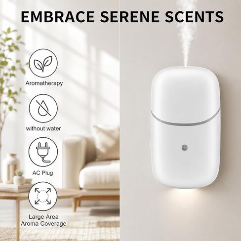 Essential Oil Diffuser for Home, Cold Waterless Diffuser with Low/High Switch, Quiet Plug in Diffuser with Night Light, Wall Aromatherapy Diffuser for Living Room, Bedroom, Bathroom, White in Saudi Arabia