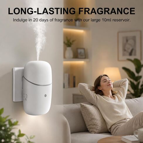 Essential Oil Diffuser for Home, Cold Waterless Diffuser with Low/High Switch, Quiet Plug in Diffuser with Night Light, Wall Aromatherapy Diffuser for Living Room, Bedroom, Bathroom, White in Saudi Arabia