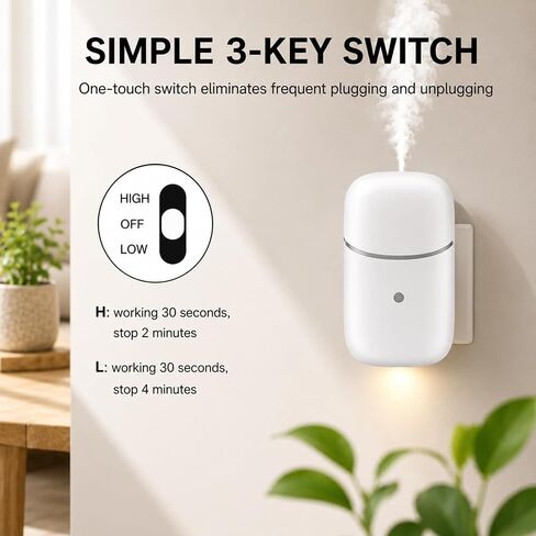 Essential Oil Diffuser for Home, Cold Waterless Diffuser with Low/High Switch, Quiet Plug in Diffuser with Night Light, Wall Aromatherapy Diffuser for Living Room, Bedroom, Bathroom, White in Saudi Arabia