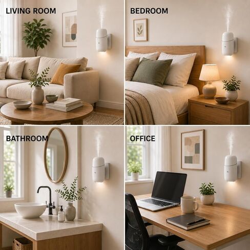 Essential Oil Diffuser for Home, Cold Waterless Diffuser with Low/High Switch, Quiet Plug in Diffuser with Night Light, Wall Aromatherapy Diffuser for Living Room, Bedroom, Bathroom, White in Saudi Arabia