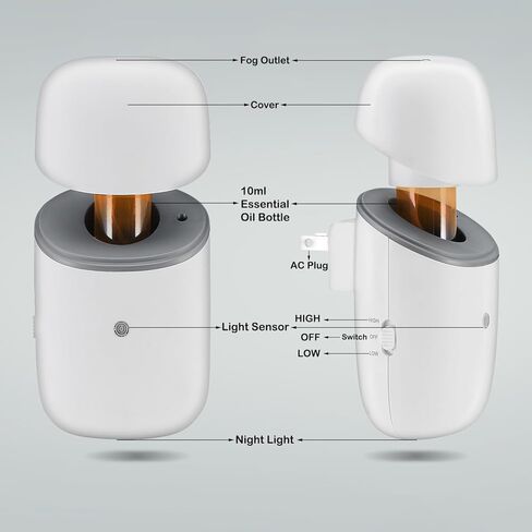 Essential Oil Diffuser for Home, Cold Waterless Diffuser with Low/High Switch, Quiet Plug in Diffuser with Night Light, Wall Aromatherapy Diffuser for Living Room, Bedroom, Bathroom, White in Saudi Arabia