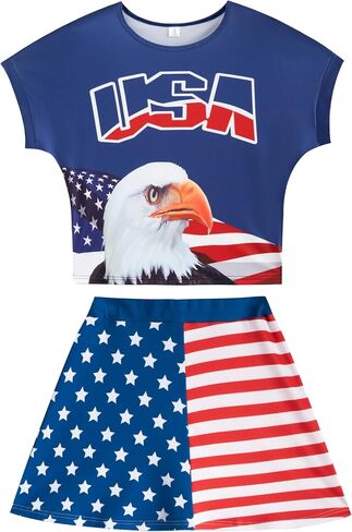 Vivimeng Women 4th of July Skirt Set American Flag Shirt Stars Stripes Tennis Skirts 2 Pcs Set Independence Day Outfit in Saudi Arabia