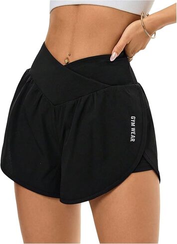 Milumia Women's Crossover Athletic Shorts High Waist Gym Workout Skort with Pockets in Kuwait