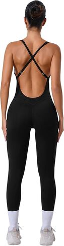 REYU Women Strappy Backless One Piece Jumpsuit Tummy Control Yoga Unitard Sleeveless Padded Bra Workout Romper in Kuwait