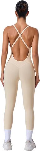 REYU Women Strappy Backless One Piece Jumpsuit Tummy Control Yoga Unitard Sleeveless Padded Bra Workout Romper in Kuwait