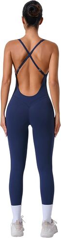 REYU Women Strappy Backless One Piece Jumpsuit Tummy Control Yoga Unitard Sleeveless Padded Bra Workout Romper in Kuwait