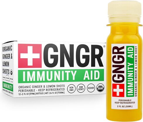 +GNGR Immunity Booster Organic Ginger and Turmeric Shot - Cold Pressed Ginger Shots with Turmeric, Cayenne Pepper, Orange, Lemon for All Natural Immune & Digestive Support 2 fl oz (12 Pack) in Saudi Arabia