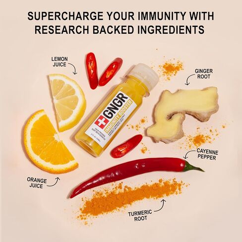 +GNGR Immunity Booster Organic Ginger and Turmeric Shot - Cold Pressed Ginger Shots with Turmeric, Cayenne Pepper, Orange, Lemon for All Natural Immune & Digestive Support 2 fl oz (12 Pack) in Saudi Arabia