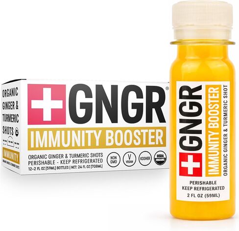 +GNGR Immunity Booster Organic Ginger and Turmeric Shot - Cold Pressed Ginger Shots with Turmeric, Cayenne Pepper, Orange, Lemon for All Natural Immune & Digestive Support 2 fl oz (12 Pack) in Saudi Arabia